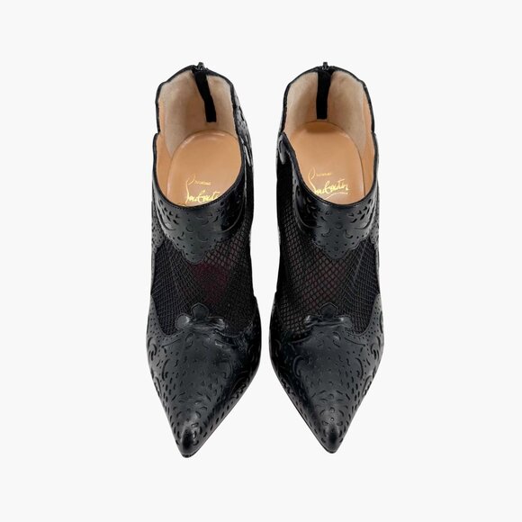 Christian Louboutin Mandolina Black Laser Cut Booties Size 37.5 US 7.5 Women's - Picture 3 of 14